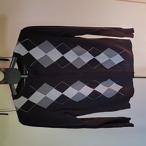 Women's Croft & Barrow Argyle Sweater,  Black, Gray and White, Size L